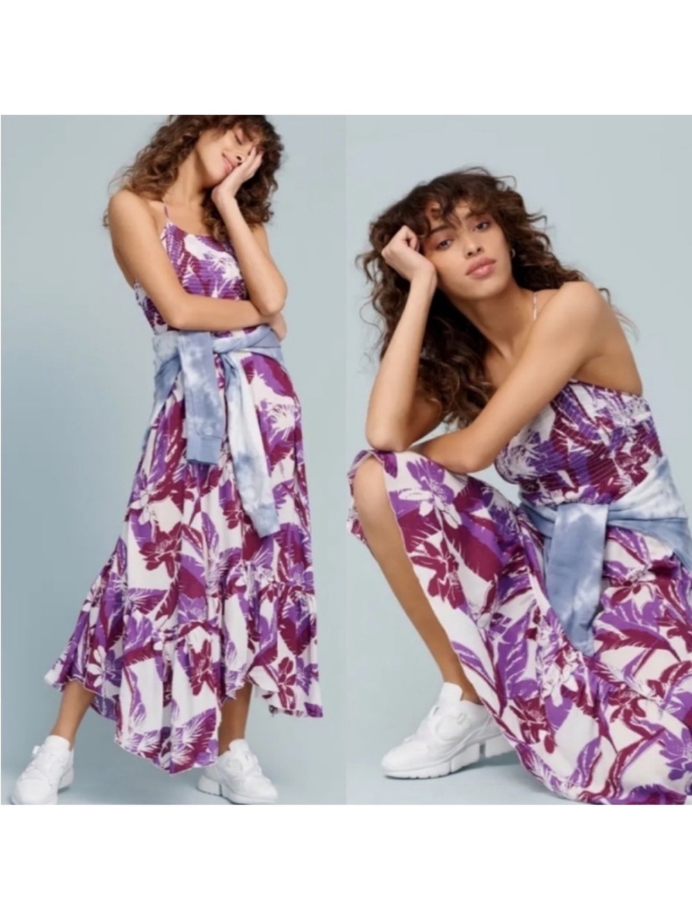 Free People Heat Wave High Low Dress Purple White Floral Small